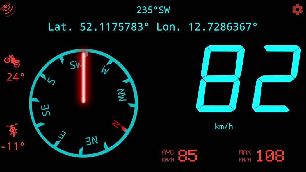 Landscape dashboard mode with live coordinates and maps